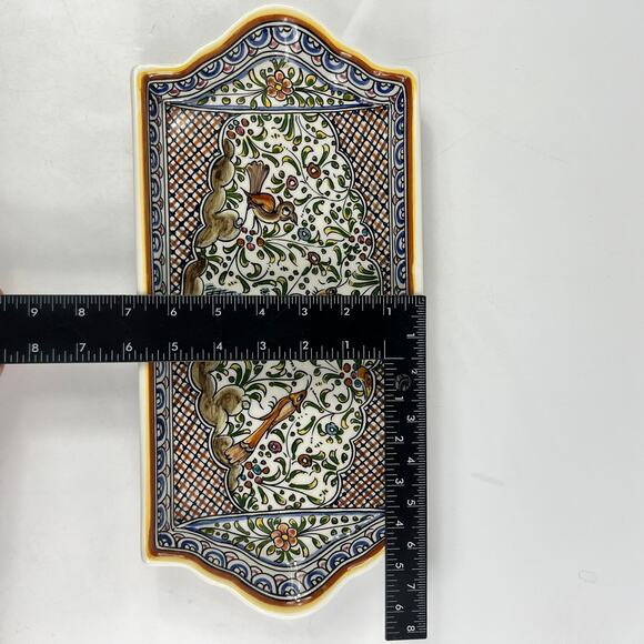 Ceramicas De Coimbra Portugal Hand Painted Rectangular Serving Tray Birds Floral - Picture 8 of 9